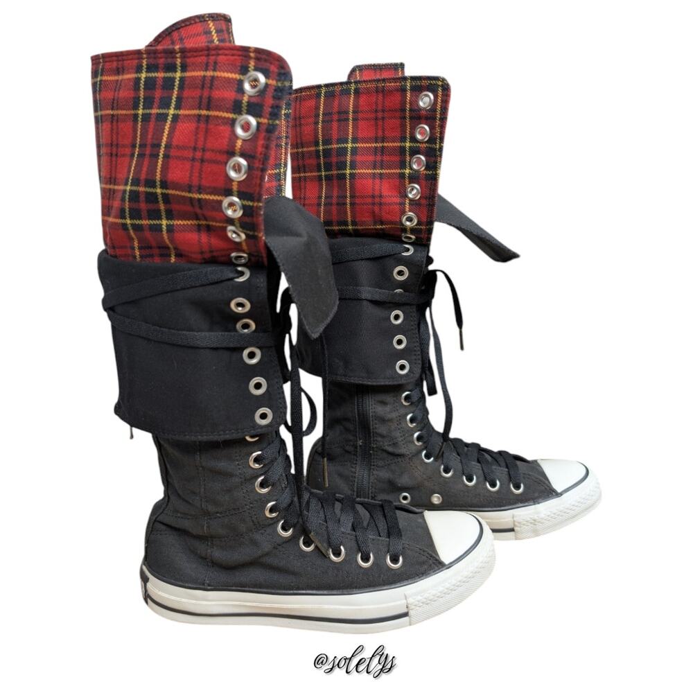 Converse RARE 2007 Japan All Star XXHI Knee High Black Red Plaid Foldover M5/W7